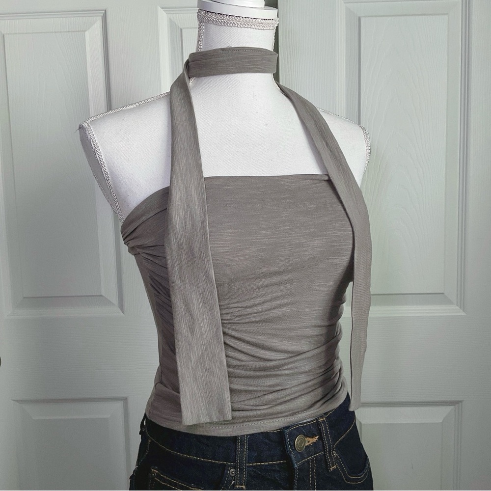 Green/Grey Strapless Halter Tie Top with matching scarf
